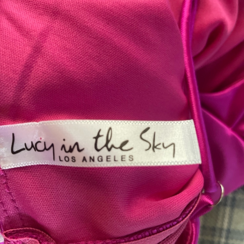 Lucy in the sky Hot Pink Fuschia Cowl Neck satin ruched mini dress - Picture 5 of 7